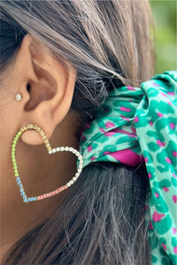 Multicoloured rainbow sweetheart earrings big