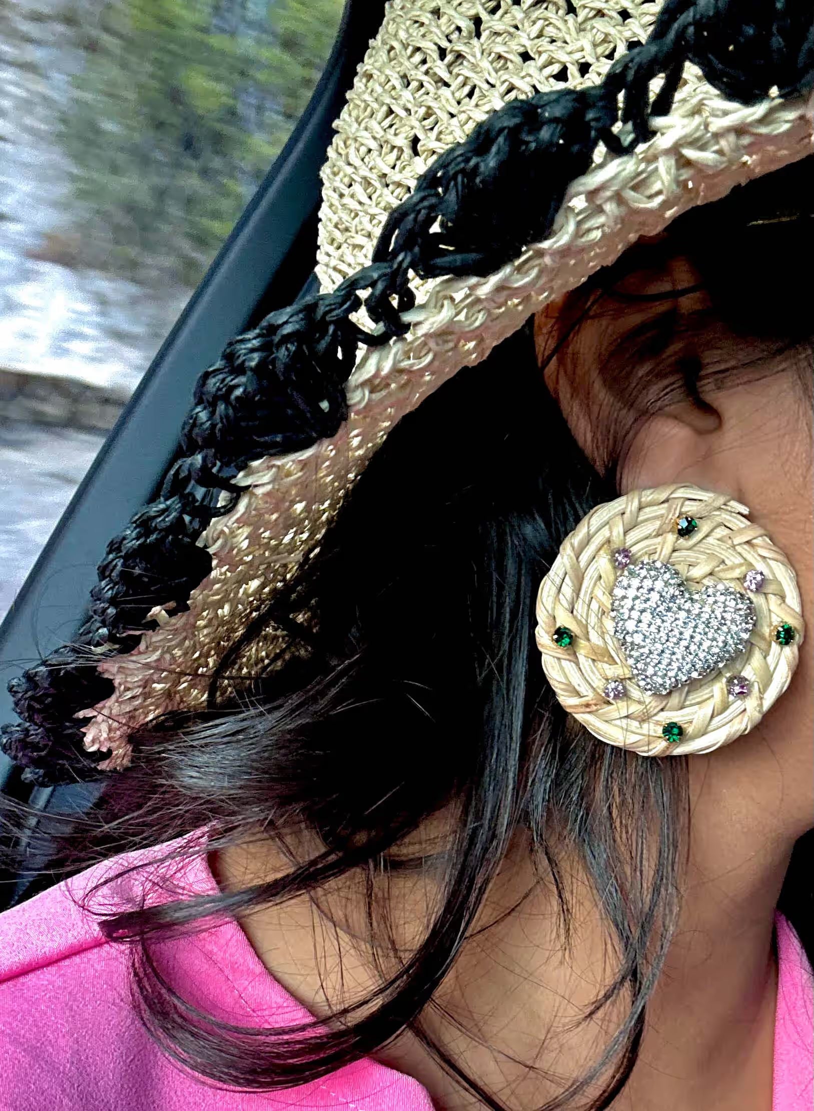 Heart on a plate | Handwoven Rattan Wooden Straw Earrings for Women