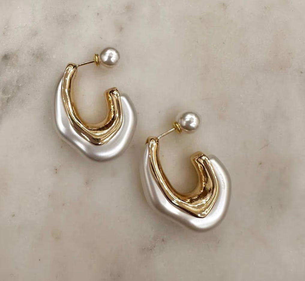 Crescent Pearl Half Hoop Earrings