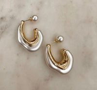 Crescent Pearl Half Hoop Earrings
