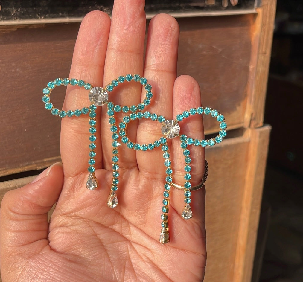 Just Go With The Bow Blue Earrings