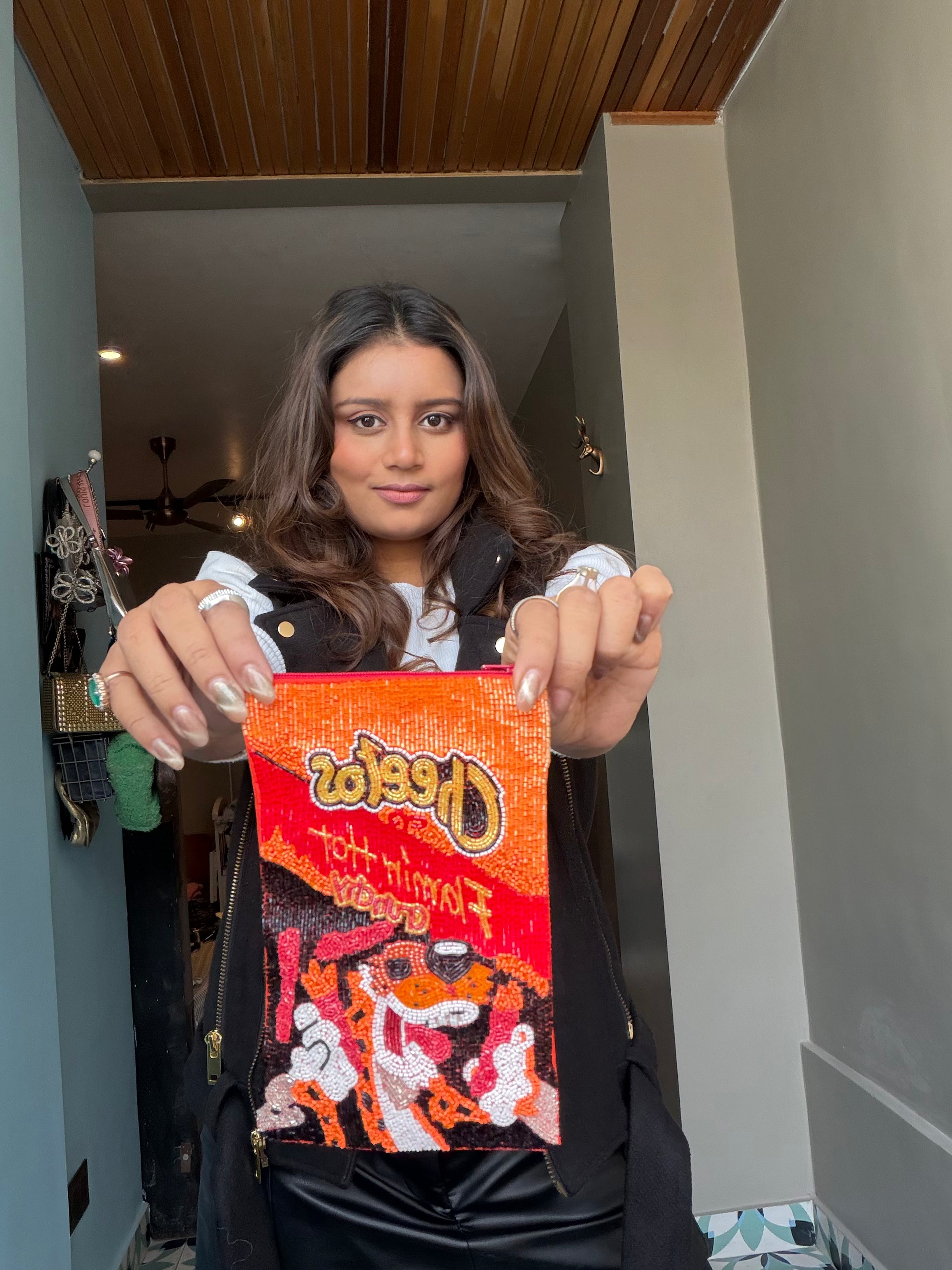 Cheetos Bag – Stylish Plush Bag & Beaded Pouch for Women