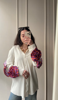 Flower On The Sleeves Full Sleeves – Elegant Floral Shirt Women