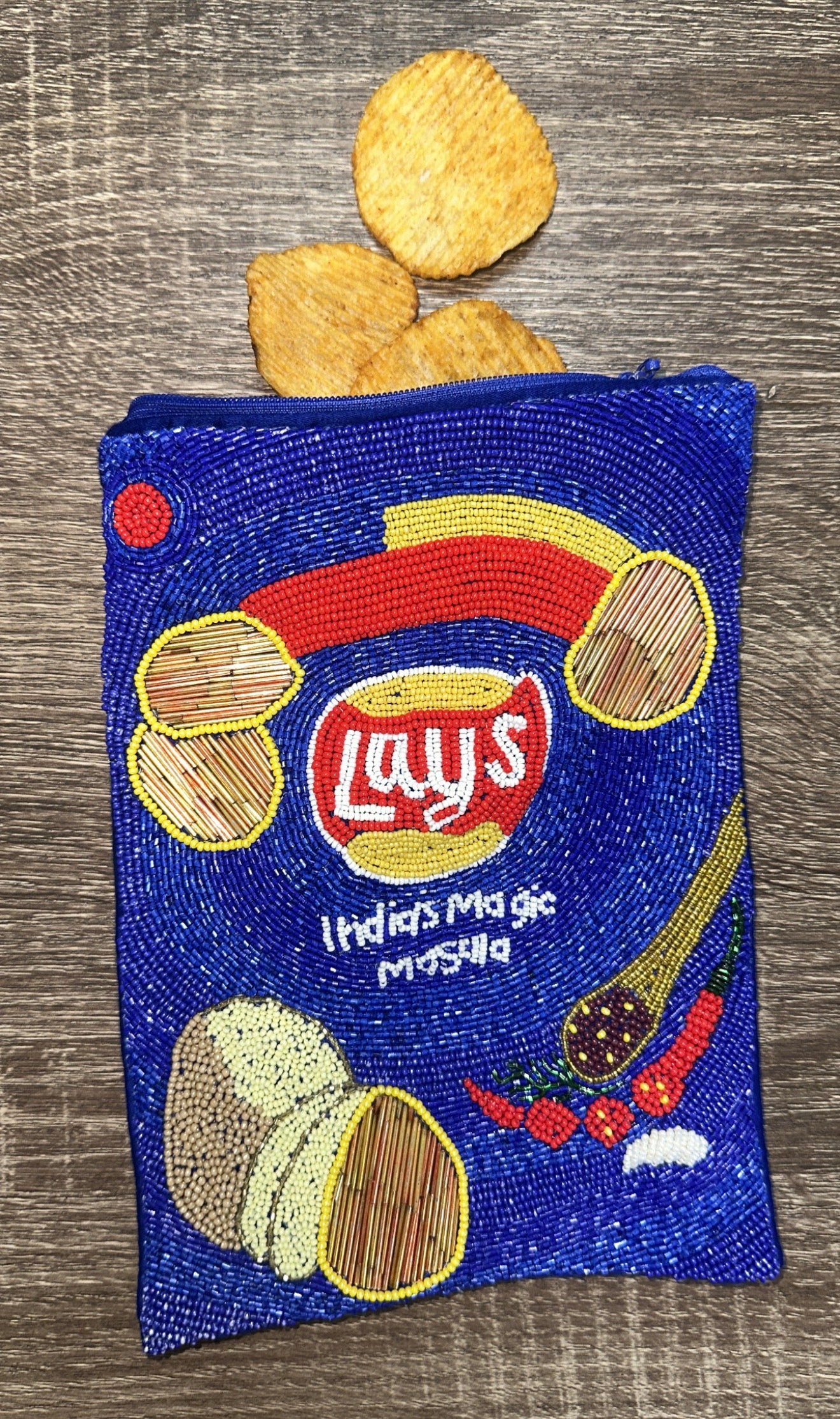 Blue Lays Bag With Beaded Handle / Pouch / Royal Blue