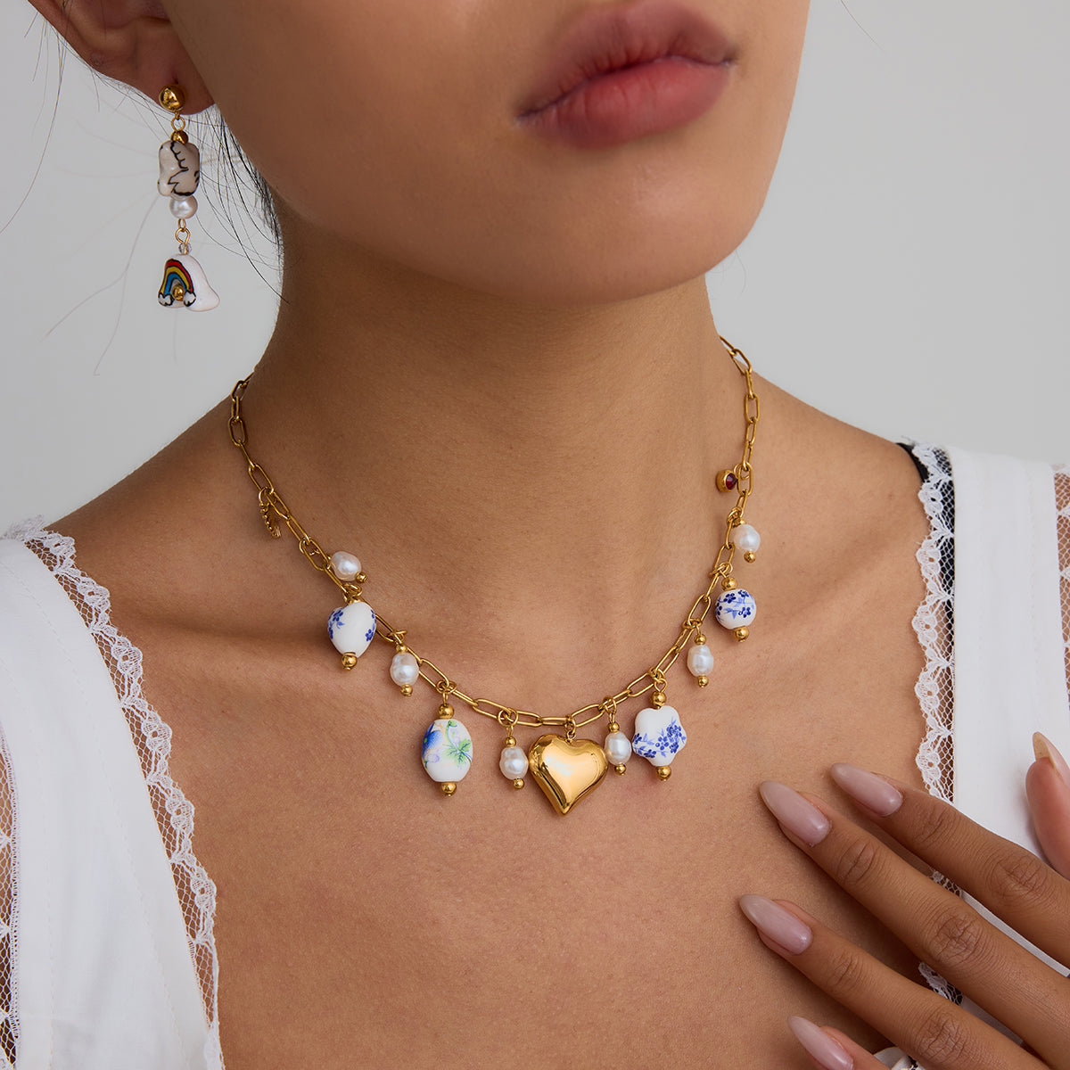 Heart Charm Necklace for Women – Gold Tone Charm Necklace