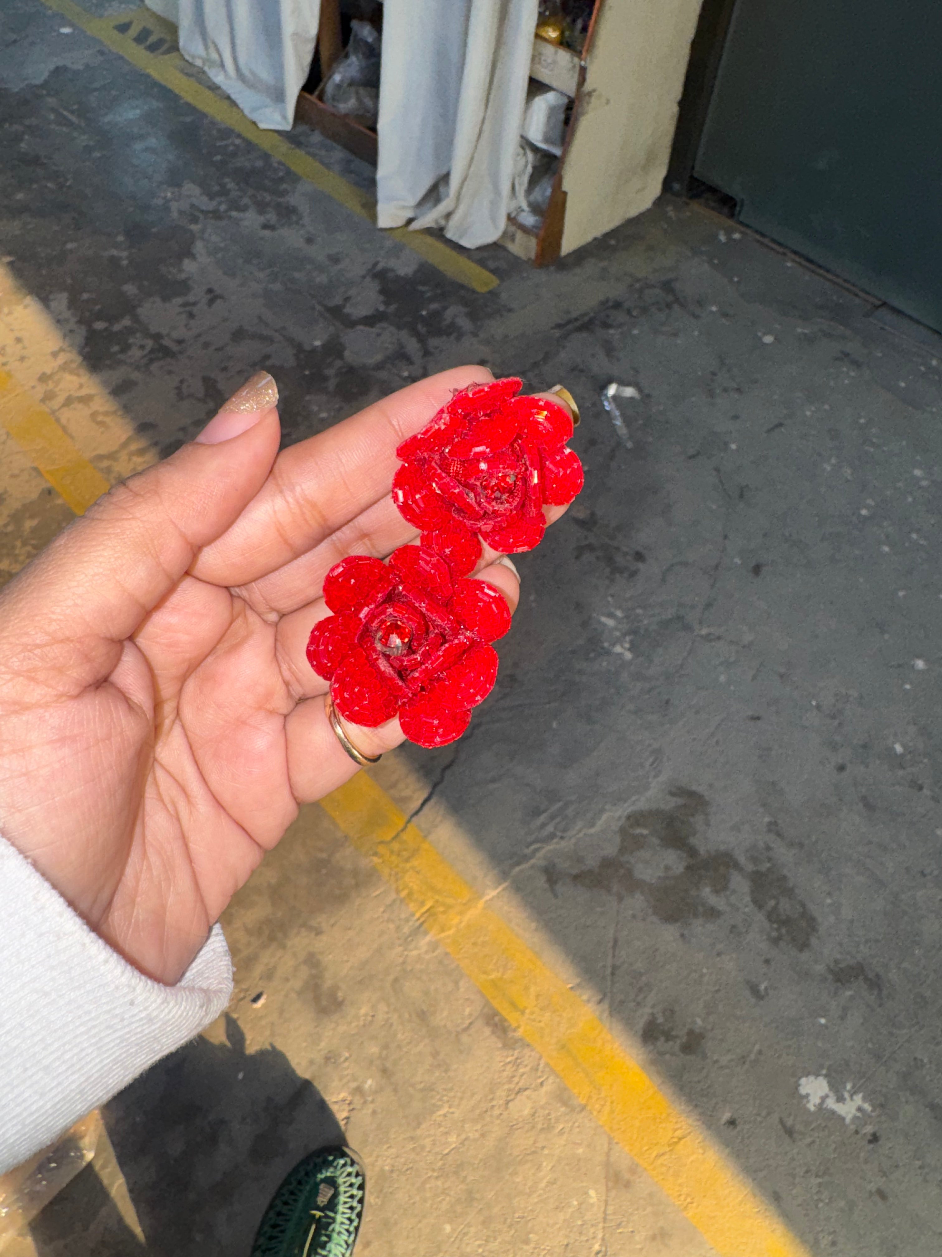 Senorita - Beaded Red Flower Earrings – Handcrafted Rose Statement Earrings