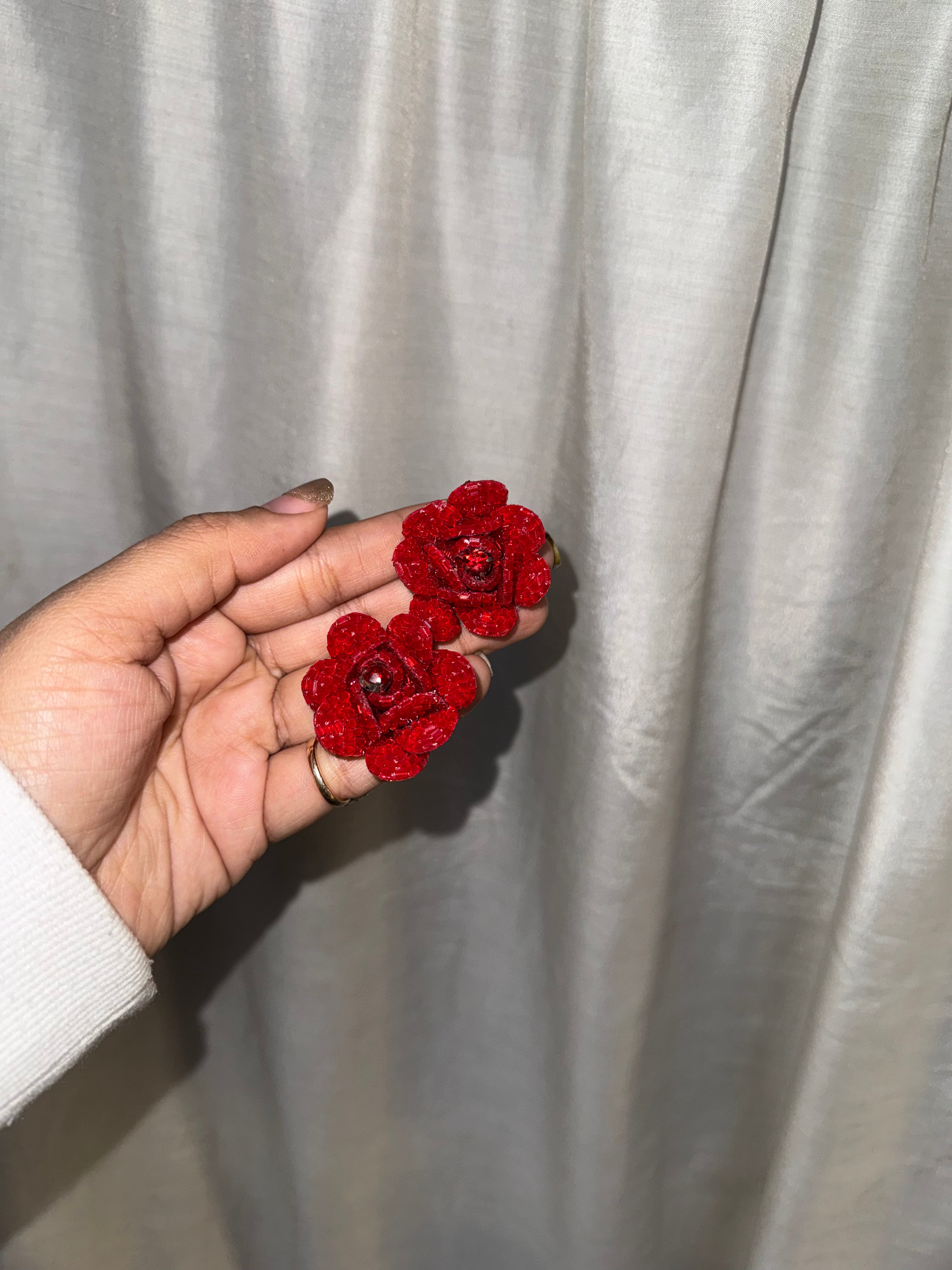 Senorita - Beaded Red Flower Earrings – Handcrafted Rose Statement Earrings