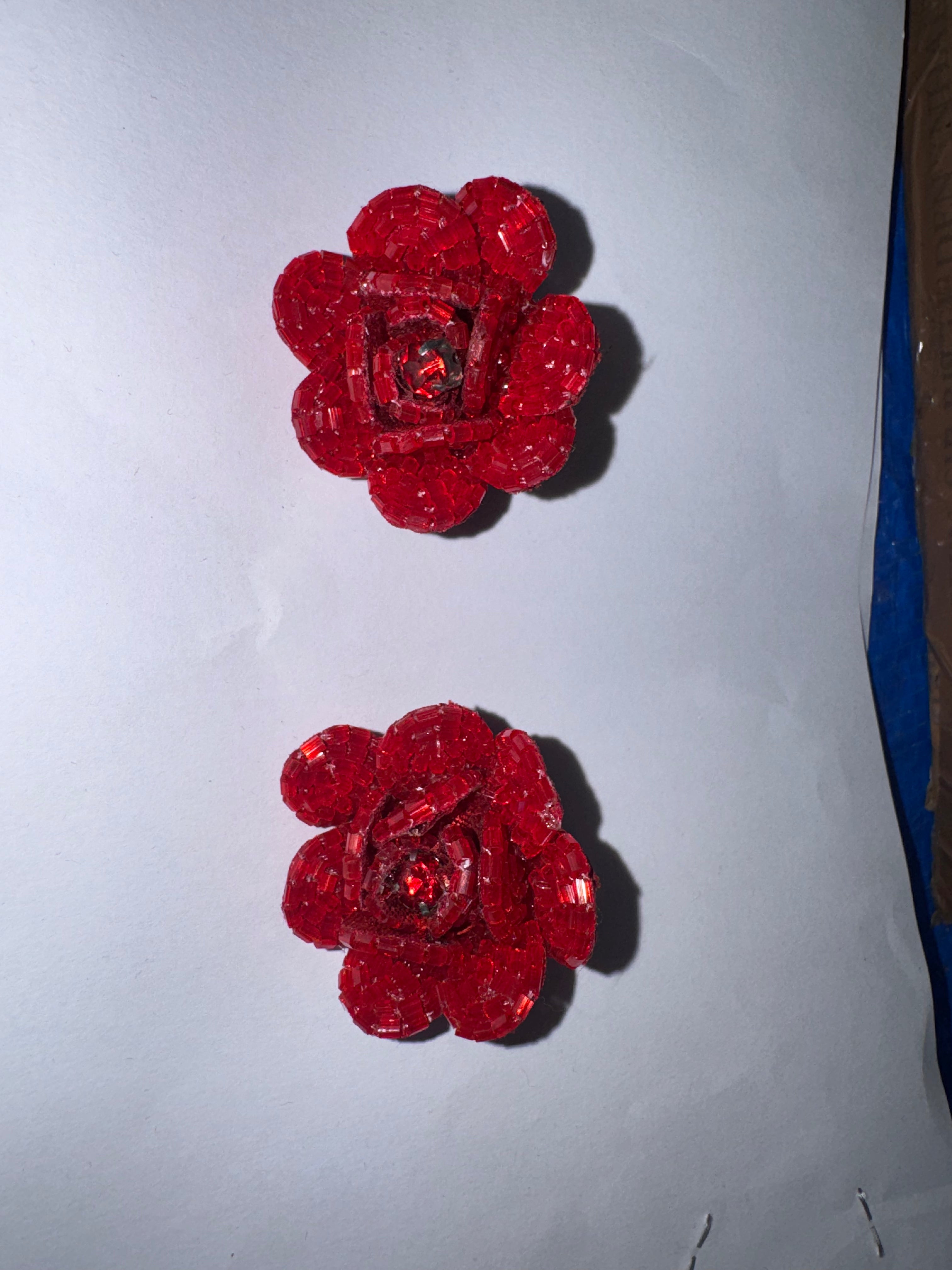 beaded red flower earrings