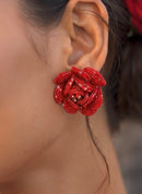beaded red flower earrings