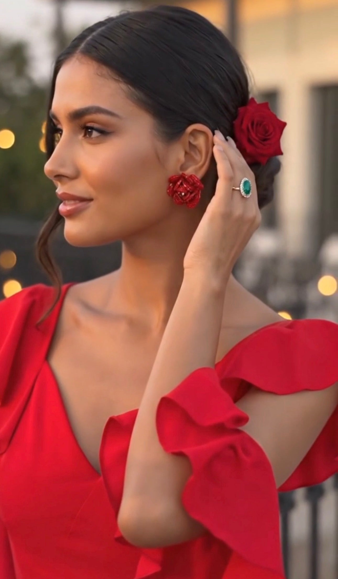 Senorita - Beaded Red Flower Earrings – Handcrafted Rose Statement Earrings