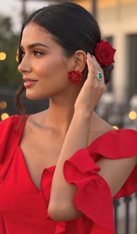 beaded red flower earrings