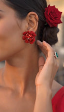 beaded red flower earrings