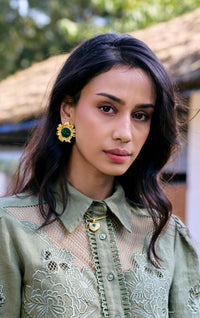 Emerald Flora Earrings – Elegant Green Floral Statement