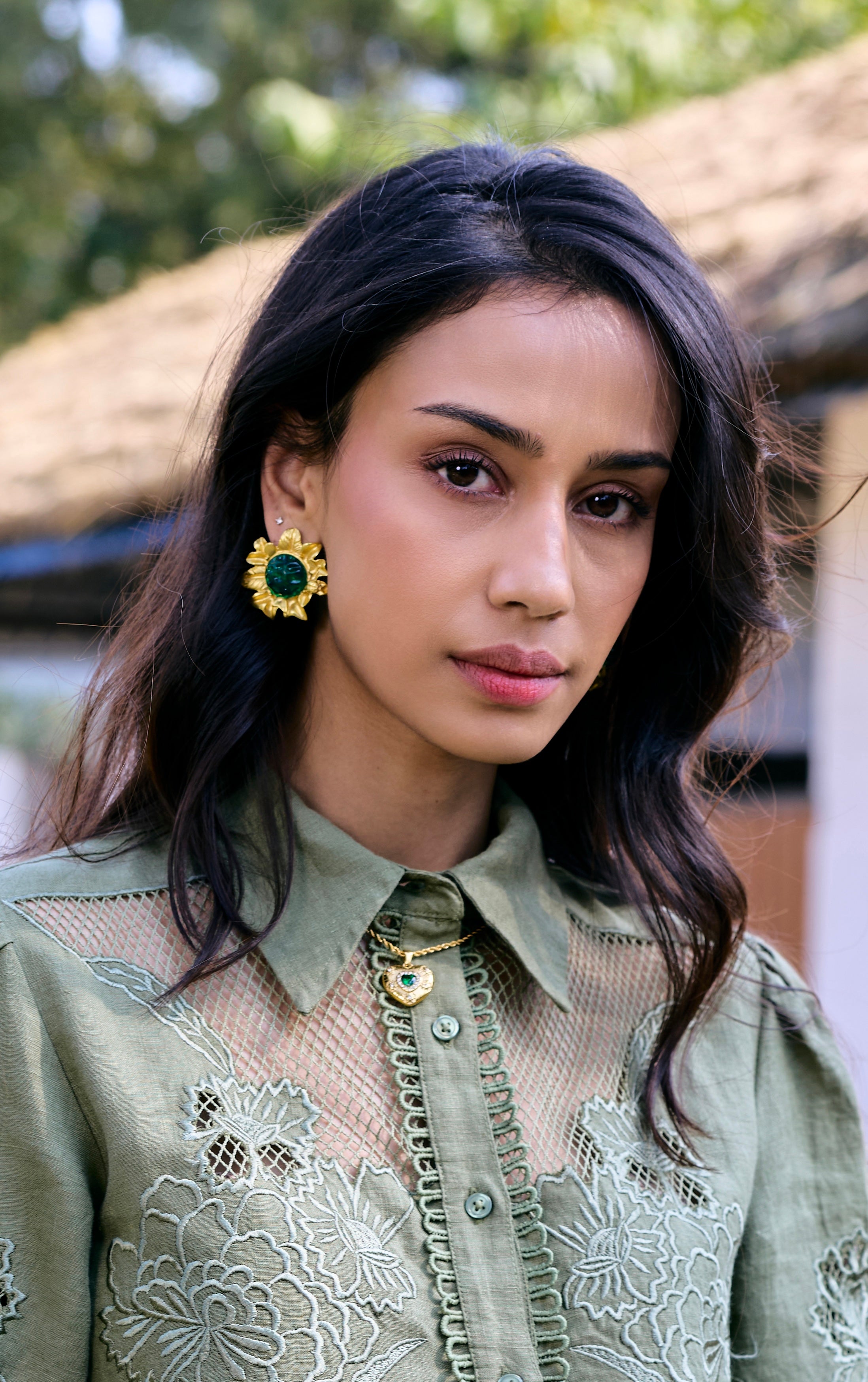 Emerald Flora Earrings – Elegant Green Floral Statement