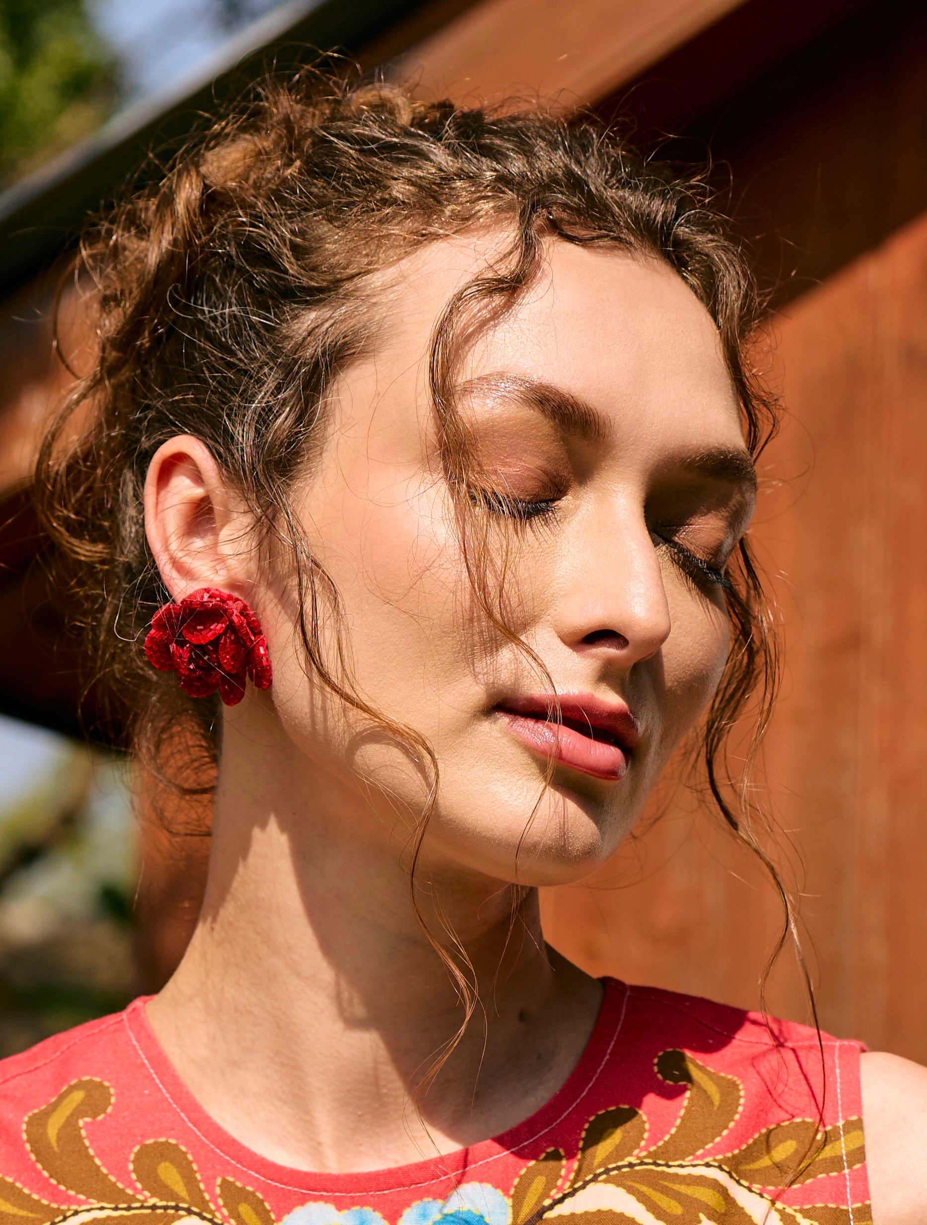 Senorita - Beaded Red Flower Earrings – Handcrafted Rose Statement Earrings