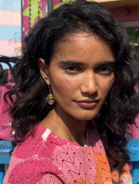 Multicolor Floral Drop Hoop Earrings
