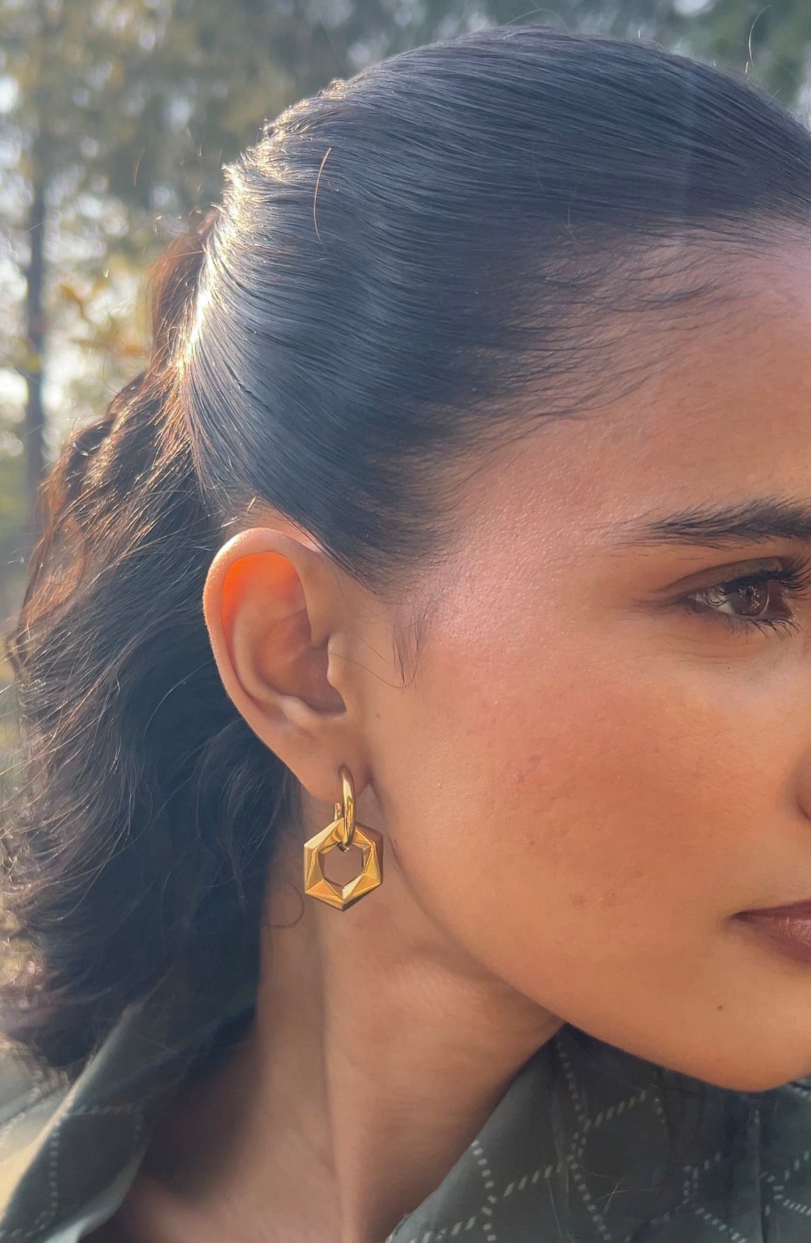 Geometric Hexagon Hoop Earrings
