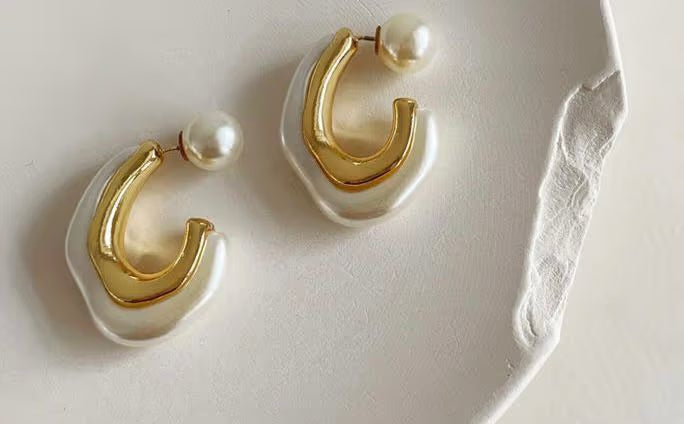 Crescent Pearl Half Hoop Earrings