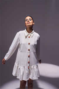 Love Button White Short Dress for Women